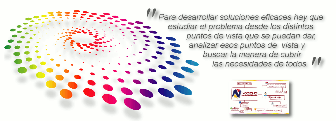 NODENS Servicios Informáticos: Para desarrollar soluciones informáticas integrales eficaces, hay que estudiar el problema desde los distintos puntos de vista que se puedan dar, analizar esos puntos de vista y buscar la manera de cubrir las necesidades de todos.