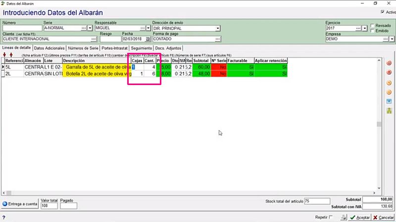 Ficha de un albarán creado gracias al software de facturación GNERP