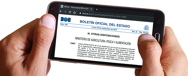 Nueva extensión de norma de la Interprofesional del Aceite de Oliva Español:  Boe ministerio de agricultura pesca y alimentacion